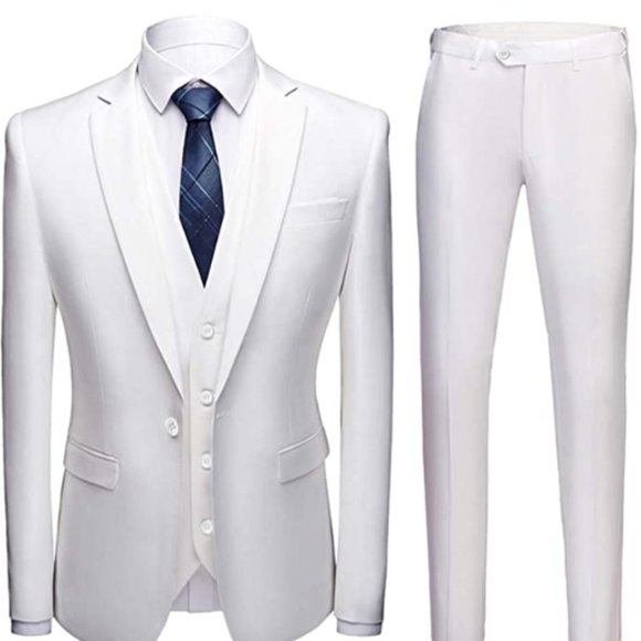 Mens One Button Shawl Lapel 3-Piece Suit Slim Fit Ivory Suit main image 0